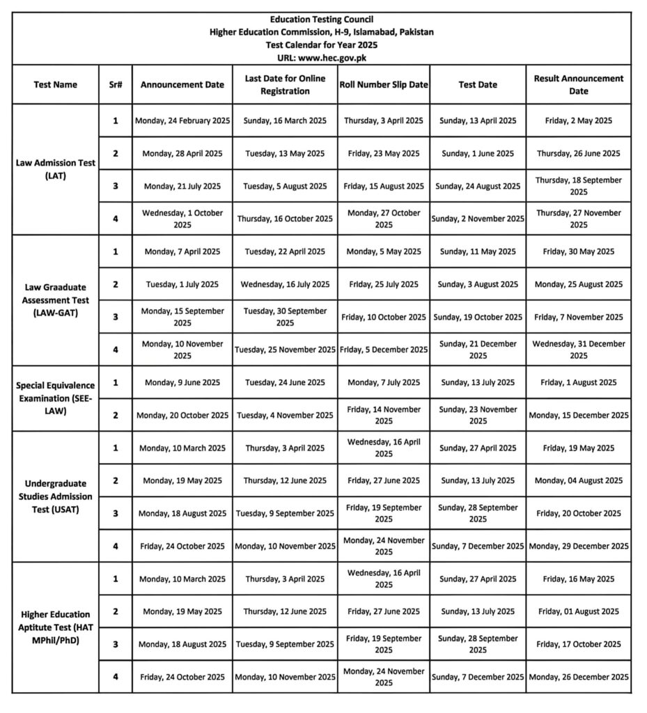 HEC 2025 TEST CALENDAR ANNOUNCED HEC 2025 TEST CALENDAR ANNOUNCED