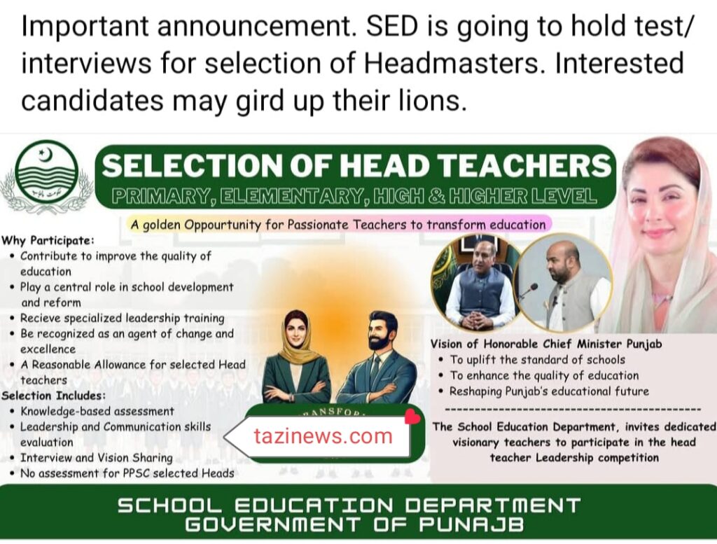 Selection of Head Teachers in Punjab Selection of Head Teachers in Punjab