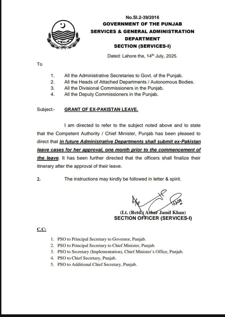 GRANT OF EX-PAKISTAN LEAVE GRANT OF EX-PAKISTAN LEAVE