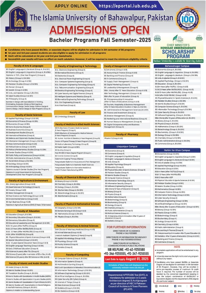 Admissions Open at The Islamia University of Bahawalpur for Fall Semester 2025 Admissions Open at The Islamia University of Bahawalpur for Fall Semester 2025