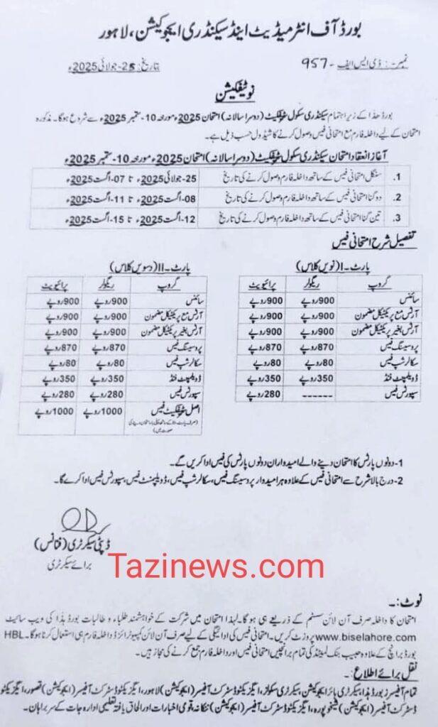 Secondary School 2nd Annual Examination 2025 Admission Schedule and Fees Secondary School 2nd Annual Examination 2025 Admission Schedule and Fees